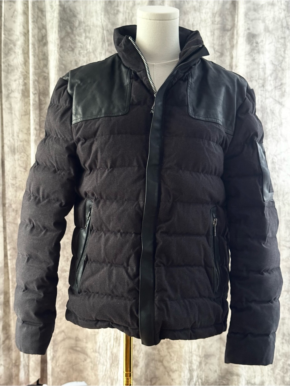Maurice Benisti MB Series Black Down Puffer Jacket Lamb Leather Trim Size M
